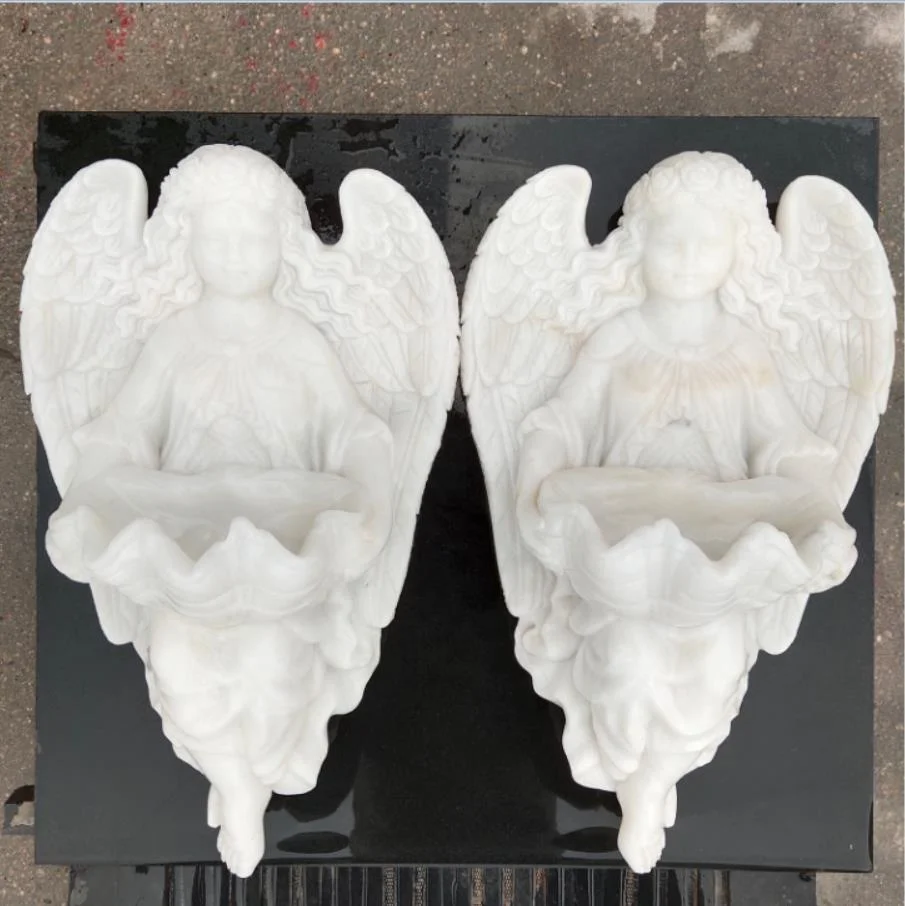 wholesale manufacturers life size white marble stone boy horn angel cherub statues