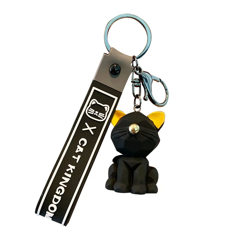 KC293C Wholesale Cartoon Resin Geometric Cat Keychain Fashion Bag Car Bag Pendant Cat Key Chain for Girl