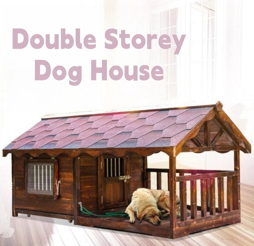 Rainproof outdoor carbonized solid wood dog house, large dog cage in courtyard enclosure, waterproof wooden kennel