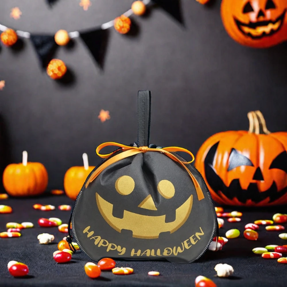 Huadefeng Customized Non Woven Drawstring Bag Halloween Pumpkin Design Disposable Non-Woven Fabric Gift Bag