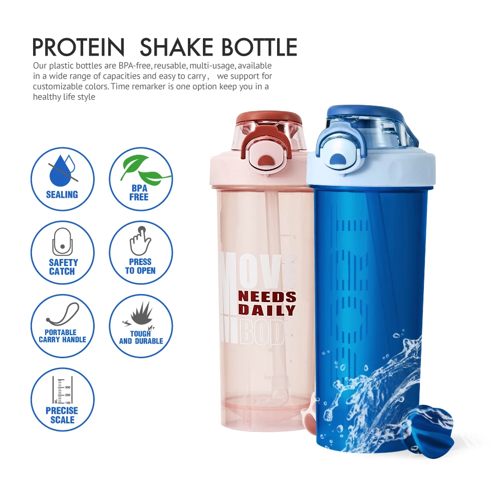 BPA Free 800ml Protein Shaker Bottles Fitness Gym Sports Plastic Water Bottle