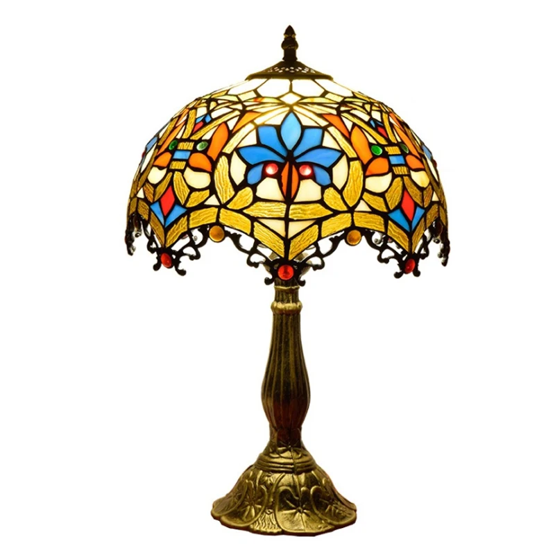 Creative Tiffany Colored Glass Grape Creative Personality Grape Creative Bead Small Table Lamp