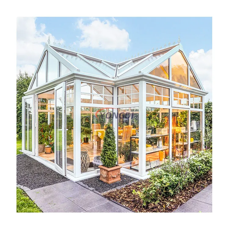 French garden patio backyard greenhouse aluminum sliding glass door conservatory sunroom with solar energy system