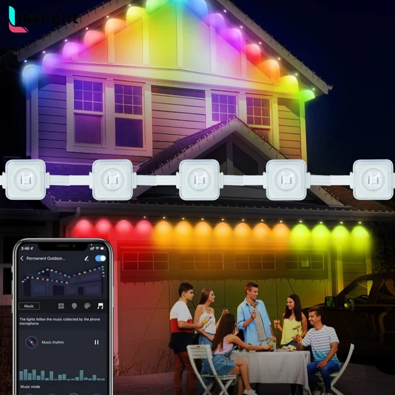 Permanent Christmas Track Lights 36V WS2811 RGBIC SMD5054 LED Christmas Light IP67 Waterproof Outdoor Decorative Lighting