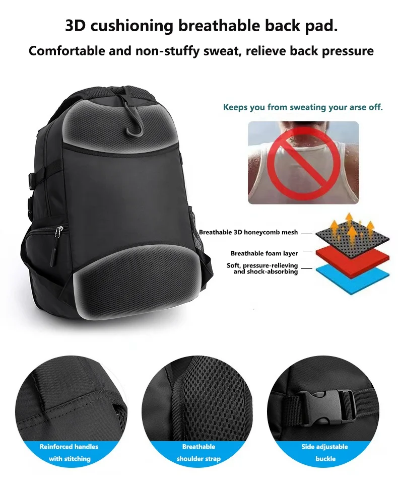 Large Sport Backpack Bag with Separate Ball Holder Shoes Compartment For Basketball Soccer Volleyball Swim Gym Travel Team