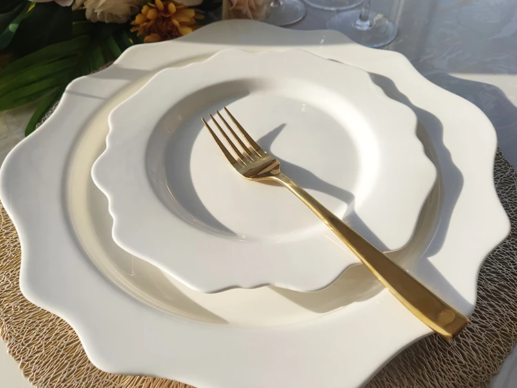 SY Dinnerware irregular white sunflower porcelain dinner sets restaurant plates