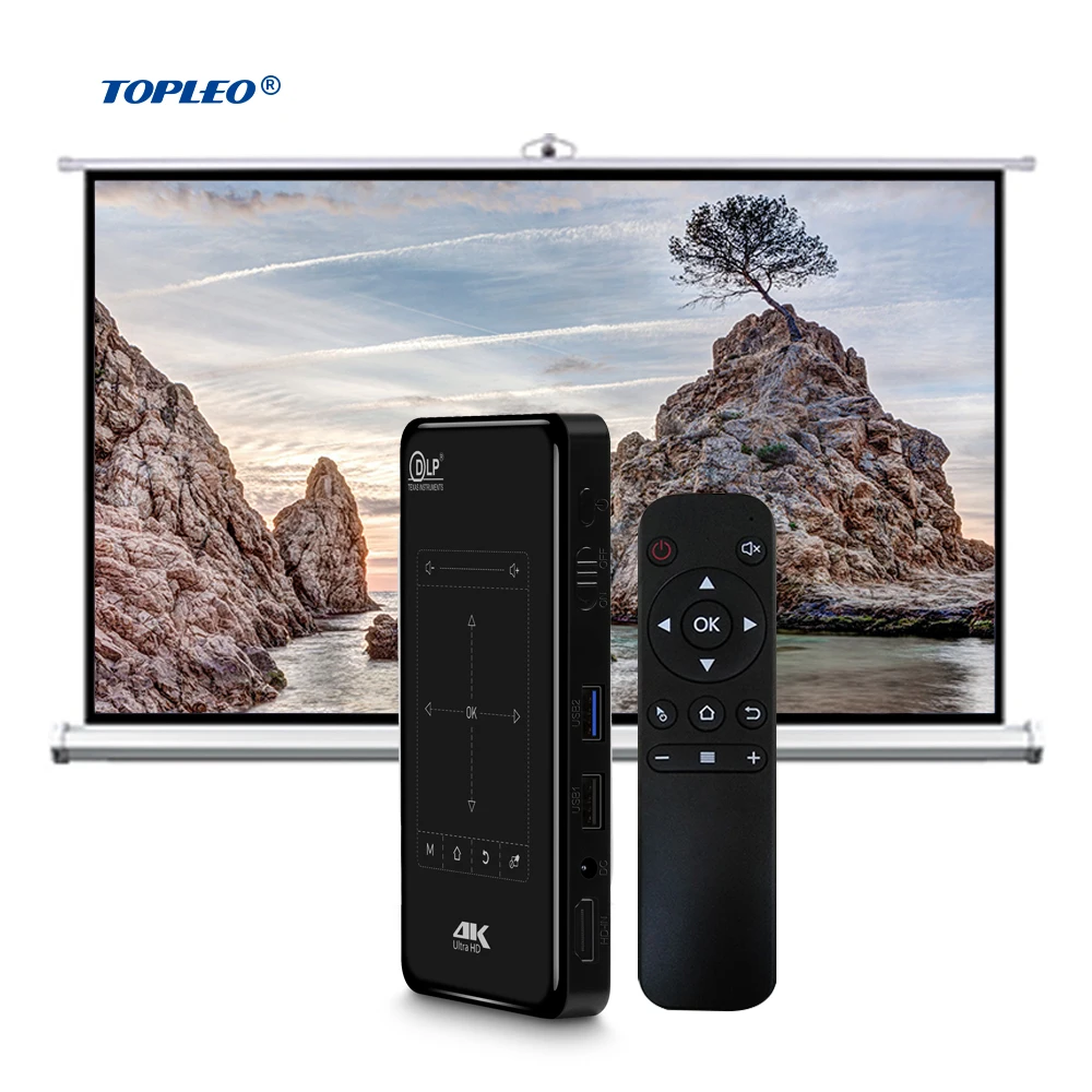 Topleo Mini Home DLP Projector P09 II 1G 8G WIFI Full Hd 4K Video DLP Wireless Projector Black Business Android Projector