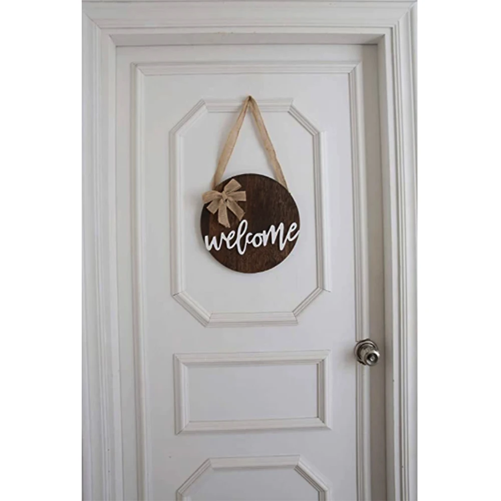 
Rustic Front Door Decor for Farmhouse Porch Home Thanksgiving Christmas Round Wood Hanging Sign Welcome Sign 
