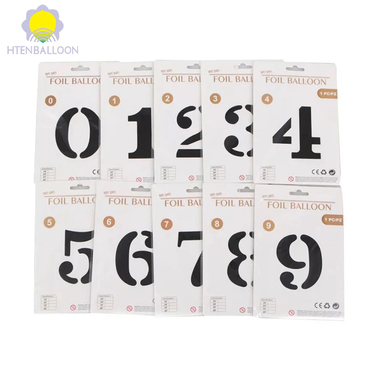 Hot Individual Card Packing 16 Inch Number Foil Balloons Happy Birthday yiwu Number 0 - 9 Balloons for Party Decoration
