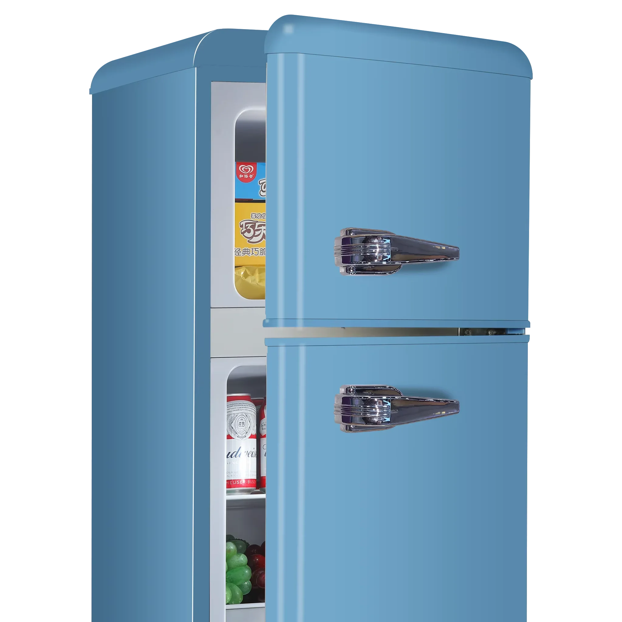 Синий мини-холодильник: компактный холодильник с двумя отделениями морозильной камерой и большим количеством места для хранения идеально подходит дома офиса или общежития