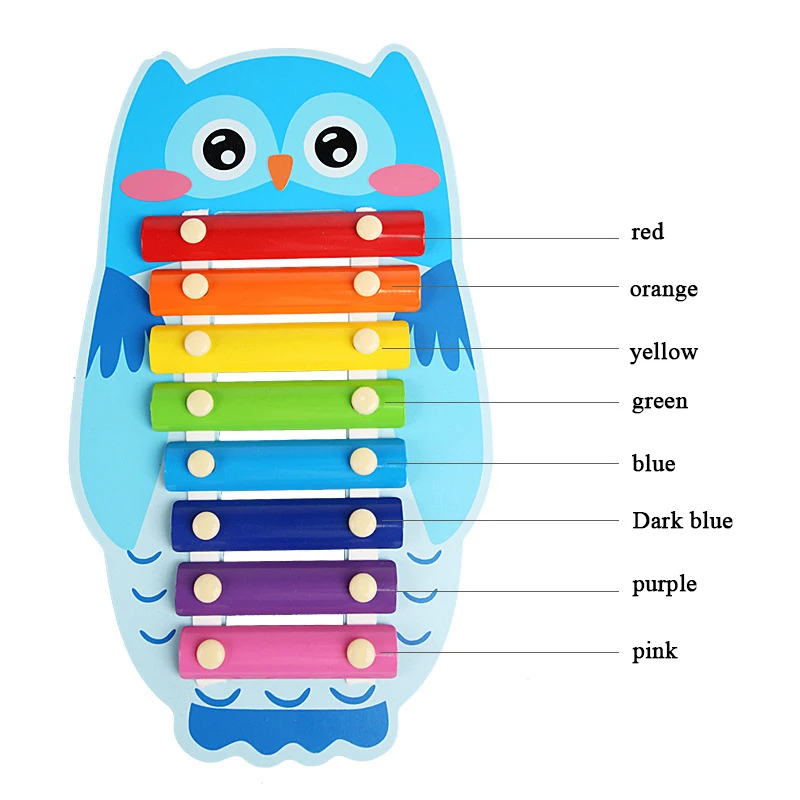 Baby Educational Rainbow Musical Instrument Hand Knock Piano Toy Kids Cartoon Animal Wood 8 Tones Xylophone Toys