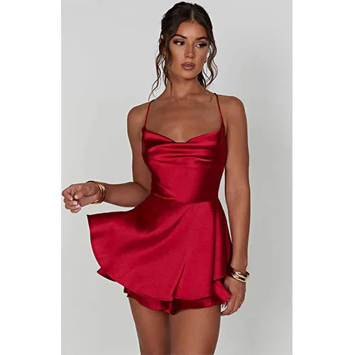 2024 summer new European and American sexy slimming backless solid color halter dress culottes