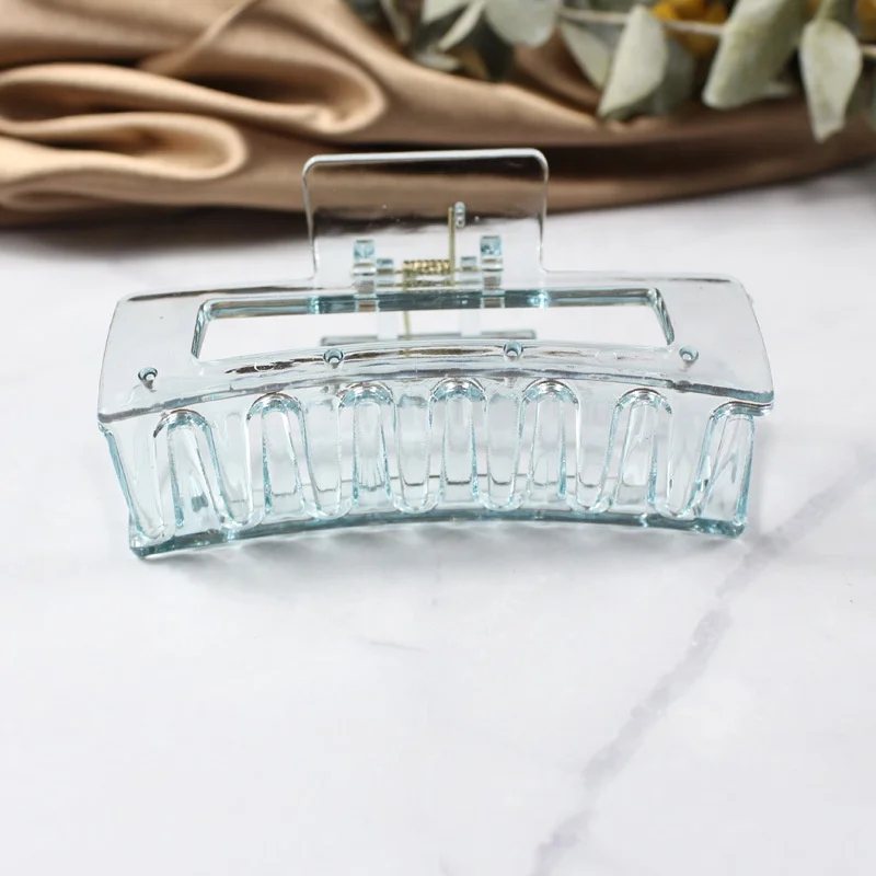 Amazon Custom acrylic girl hair clamp colorful resin Claw Clip Transparent Rectangle Hollow Hair Claw Clip