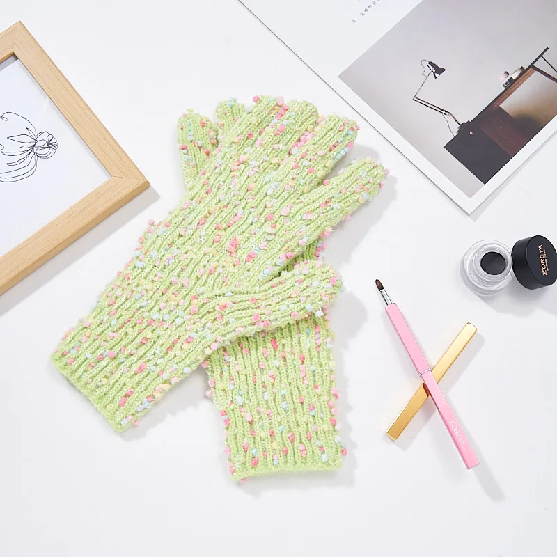 Korea Rainbow Sugar Bean Wool Split Finger Gloves Female Autumn  Winter Warm Students Riding Knitted Anti-freezing Gloves