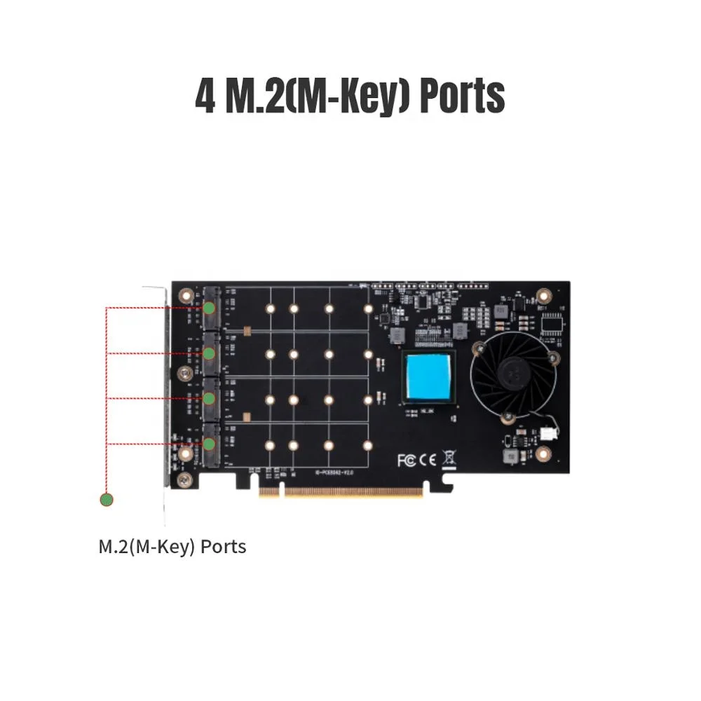  IOCREST 4 порта с полной скоростью M.2 NVMe m key порты для PCIe 3 0x16 карта адаптера