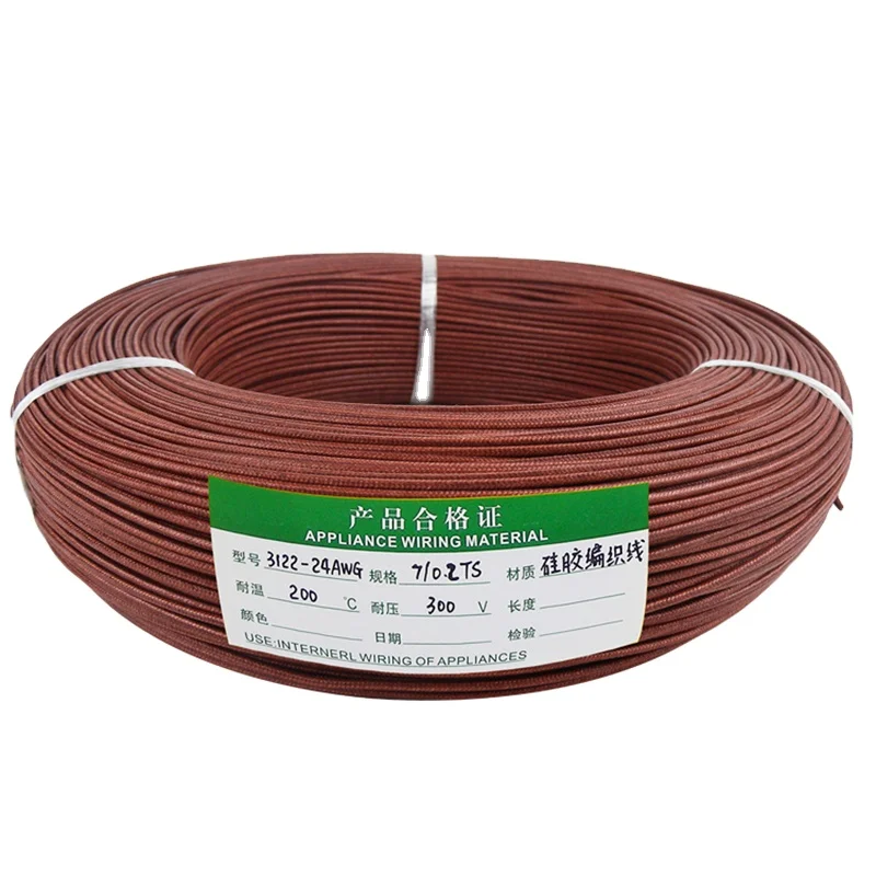 High quality 3122 18AWG 30/0.18TS  Fiberglass Braid Silicone Rubber Insulation Wire  Braided Electrical Wire cable