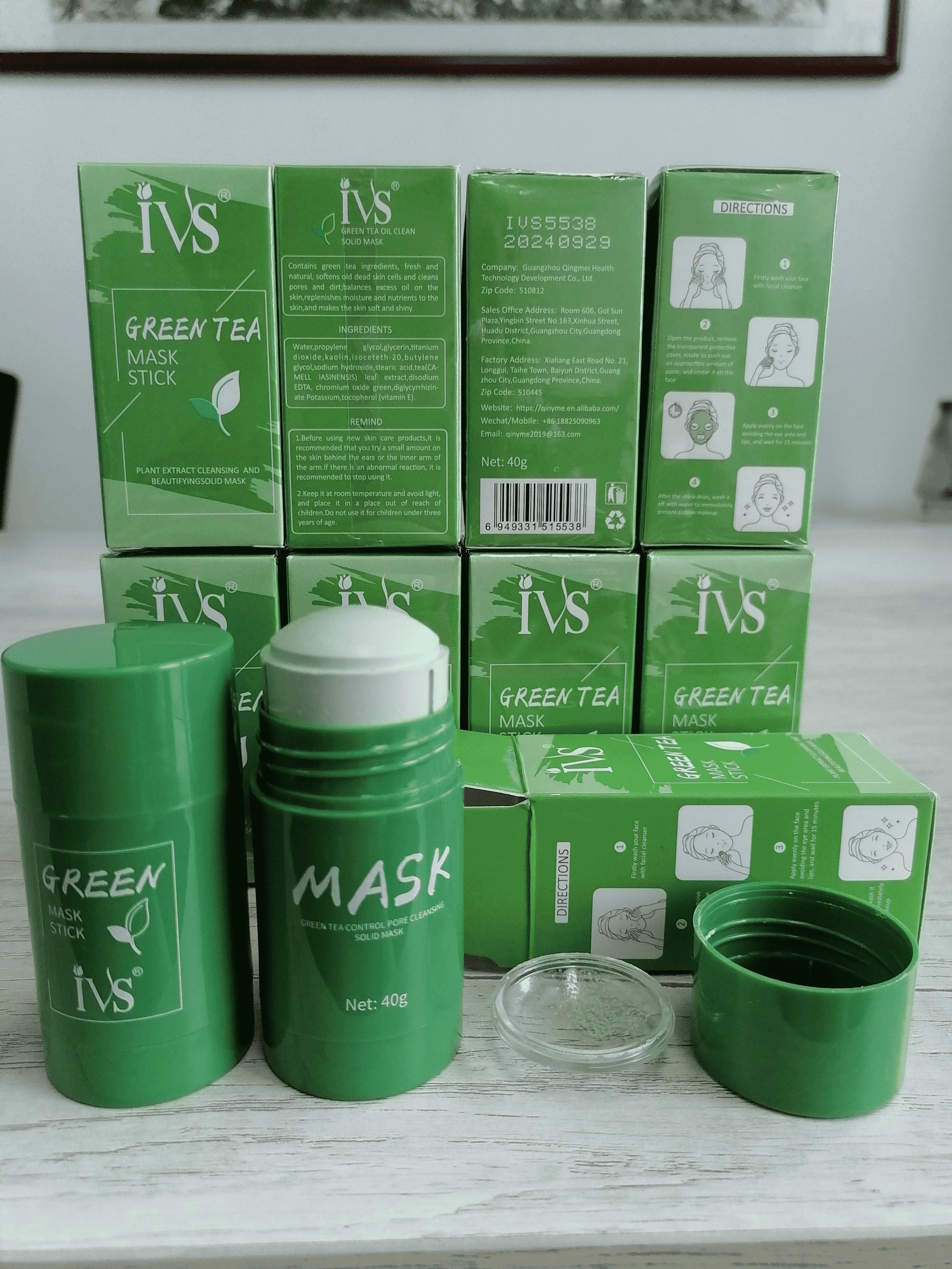 IVS Wholesales Natural Herbal Mud Musk Face Pore Detox Clay Facial Deep Cleansing Purifying Green Tea Mask Stick