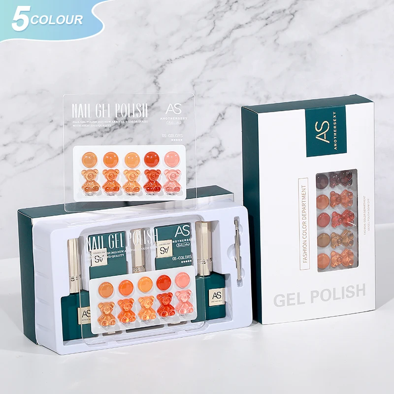 AS Private Label 5 Colors Nail Art Kits Professional Set Box Professional Gel Nail Polish Kit Uv Gel Nail Polish Set