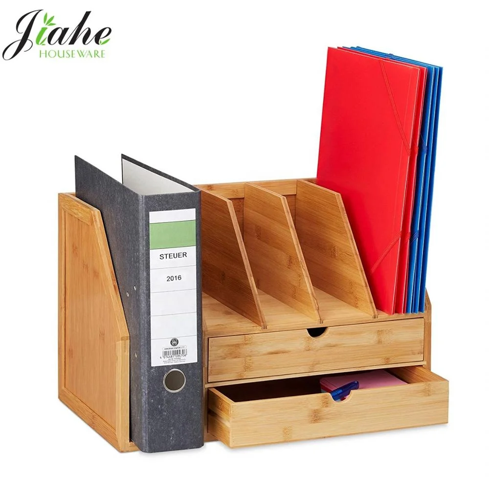 Бамбуковый Настольный органайзер, стойка для журналов, настольный органайзер для сортировки файлов с лотком для бумаги размером с буквы