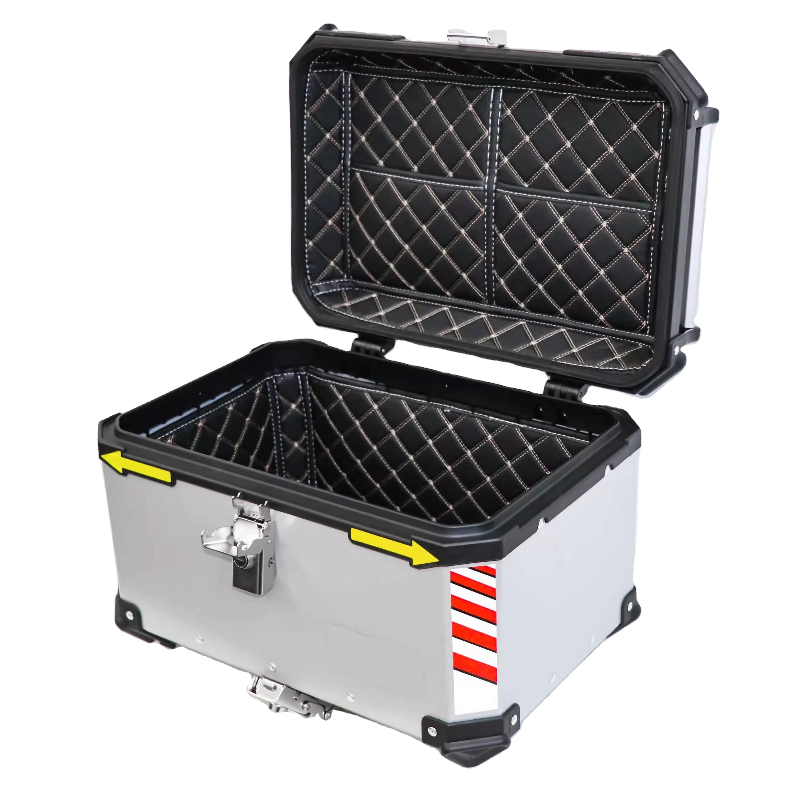 45L 65L Alu aluminum Universal Motorcycle Side Box Top Case tail box waterproof Customized Logo leather lining Origin Type