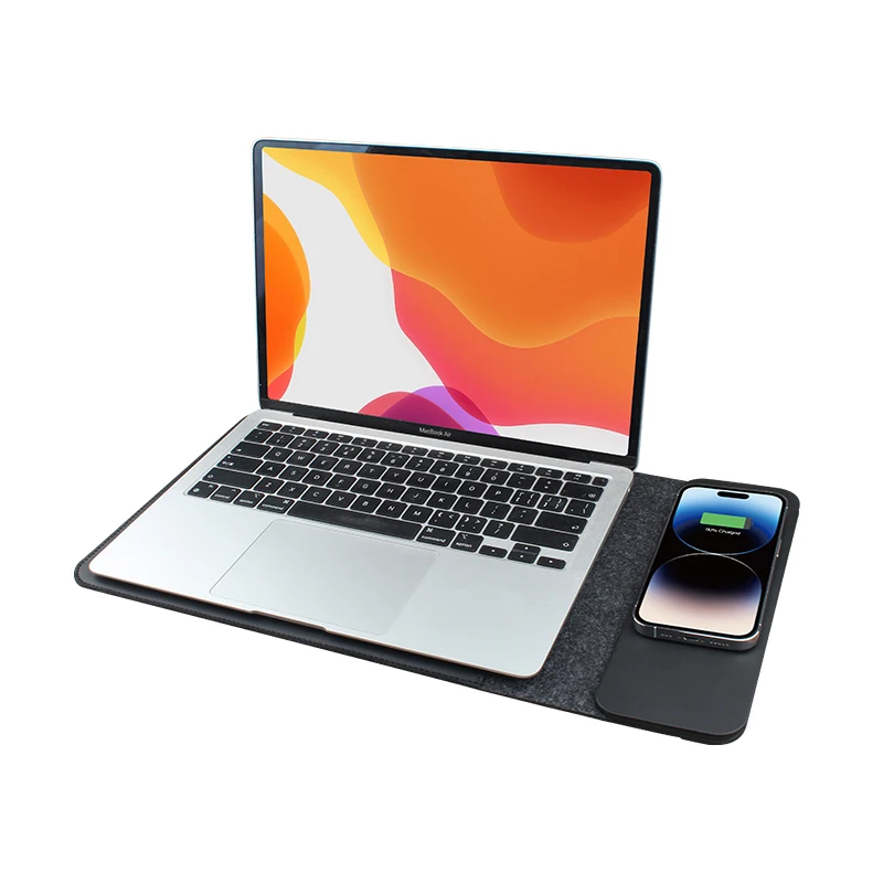 15-16inch 4 in 1 Multi-function Laptop/Tablet Protective Sleeve With 15W Qi Wireless Charger PU Leather Mouse Pad