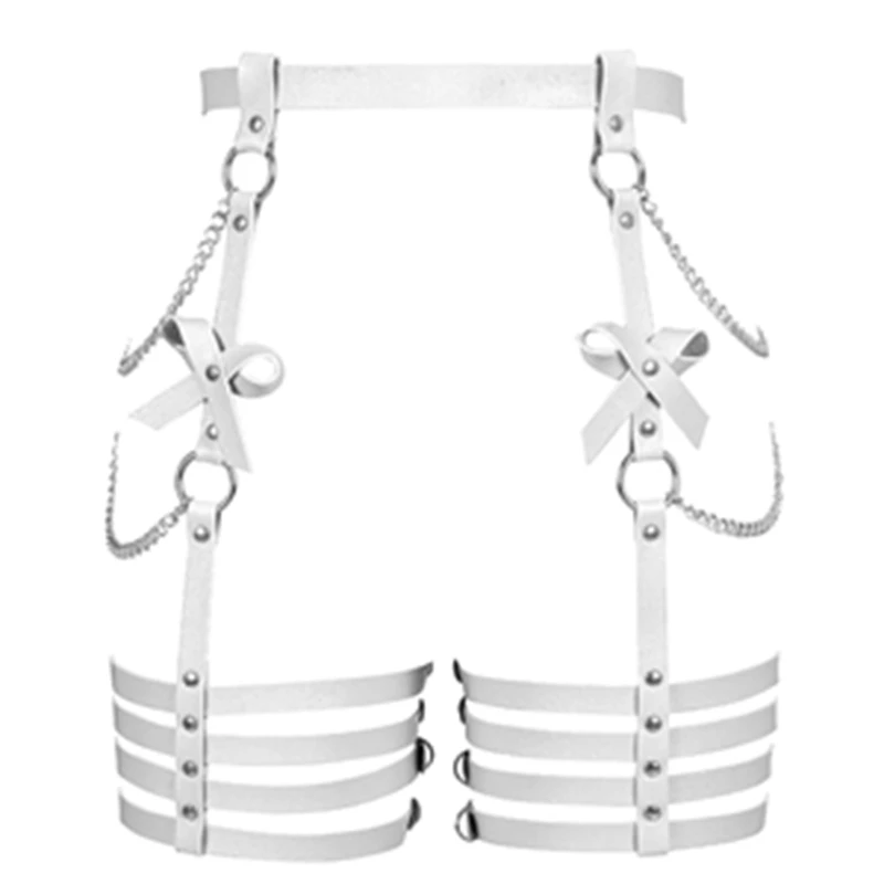 Women Leather  Lingerie Body Harness High Quality Leg Garter Belt Strap Adjustable Lingerie Belt High Garter with Chain