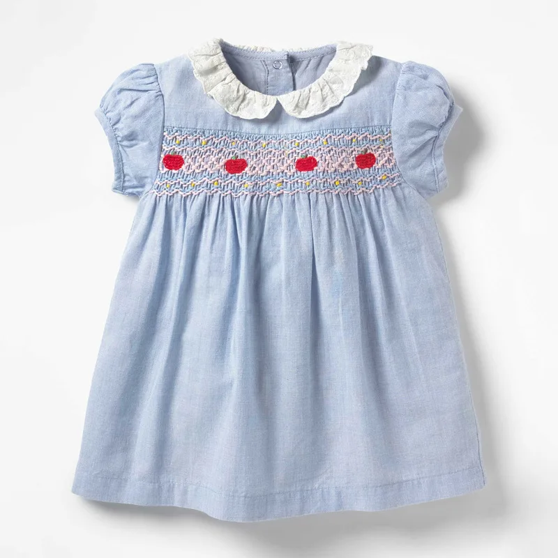 Summer Fashion Children Dresses Little Girl Cotton Cute Embroidered Knitted Patter Dress