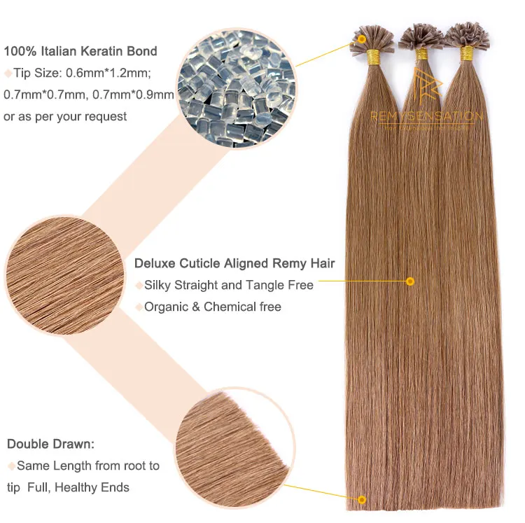 Wholesale Double Drawn European Virgin Hair Keratin Bond Hair Extensions U Tip