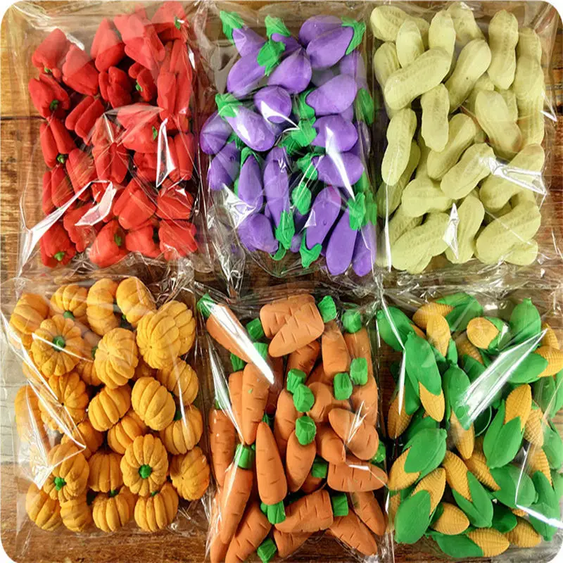 Promotion Products 3D fruit eraser set box Fruits, Vegetables, Pineapple, Chili, Peanuts, Bananas, Corn Shaped Pencil Eraser