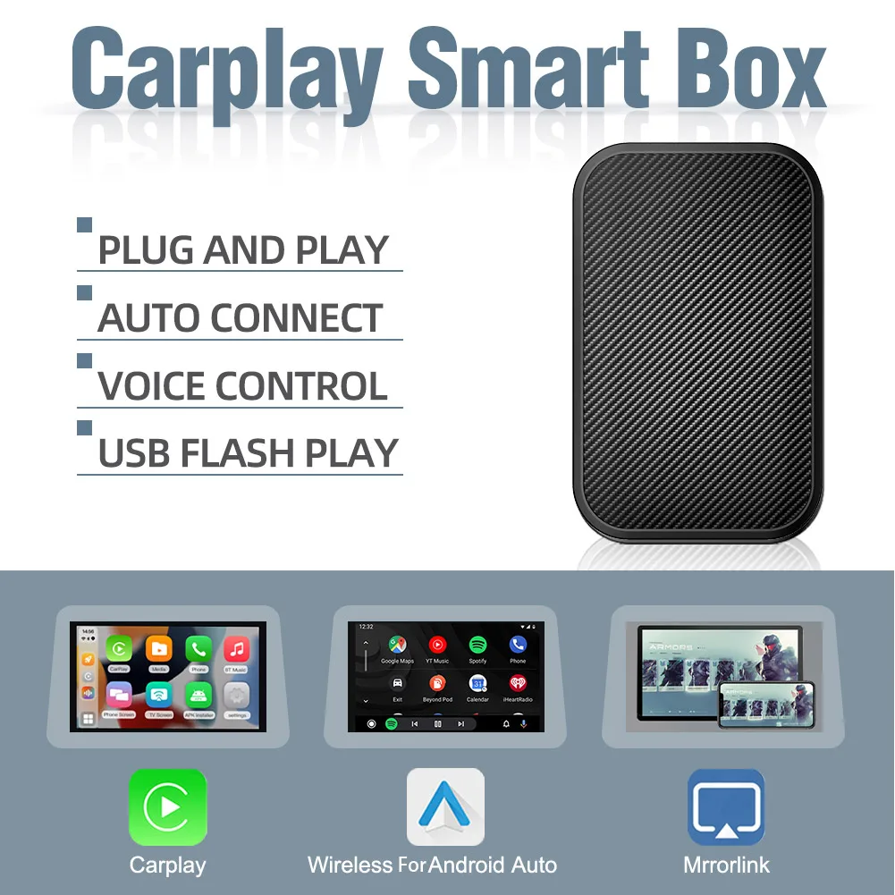 Smart Car Wireless Carplay Adapter Wireless Android Auto Dongle Ai Box Built-in GPS Carbon Fiber Carplay2Air For Toyota Ford Kia