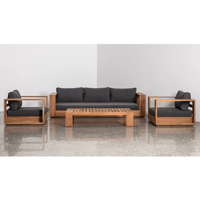 Modern teak garden furniture outdoor sofa set with quick dry foam cushion outdoor lounge