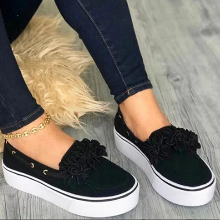 New Arrived Women Flowers Loafers Platform Wedge Shoes Large Size Casual Flat Shoes