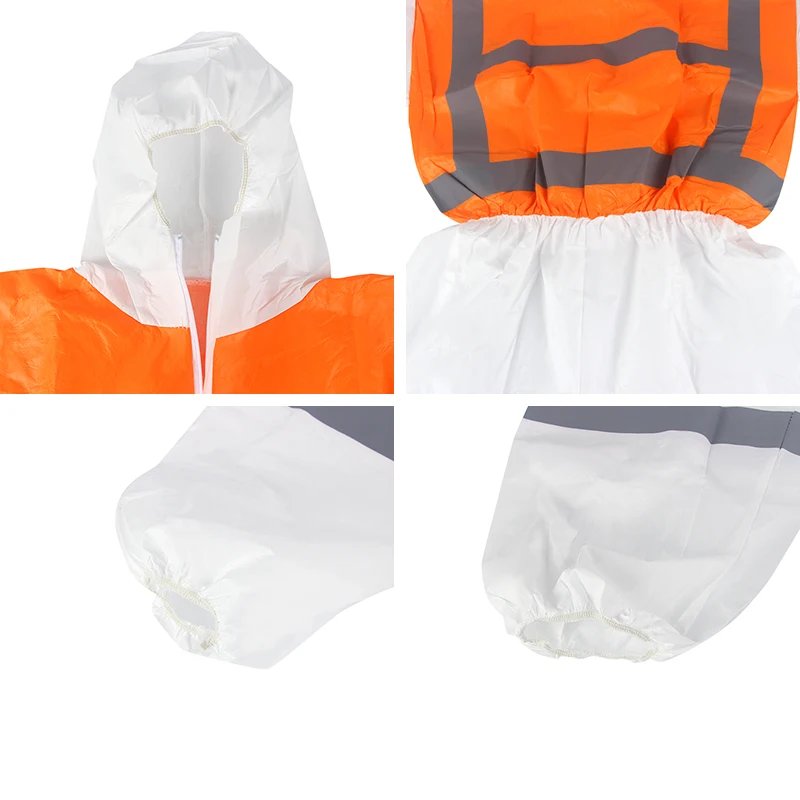Wanli Safety Workwear EN14126 approved TYPE 56B Disposable White Orange Coverall/Workwear With Reflective Tape for wholesale