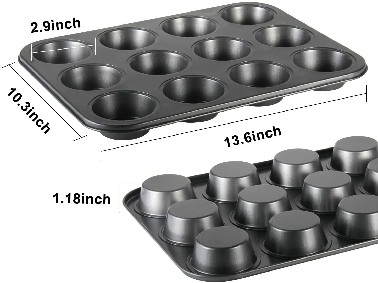 Home Kitchen Golden Black Carbon Steel Nonstick 12 Cups Muffin Pan for Cupcake Baking Tray
