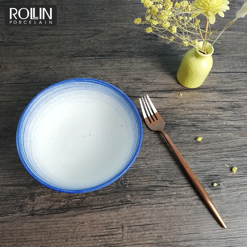 High quality stoneware dinnerware Set ceramic porcelain stickness blue plate set