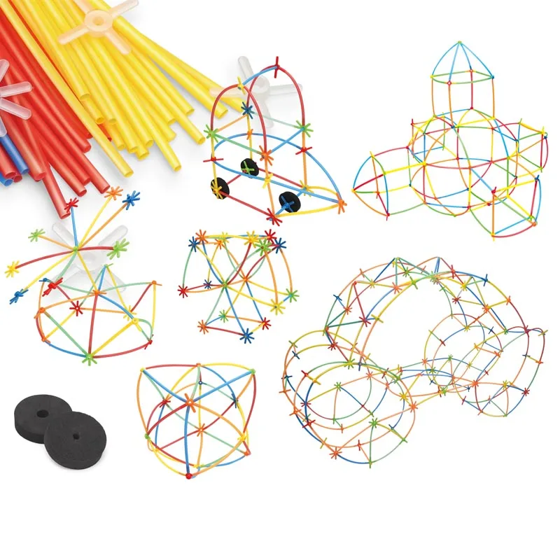 Safe eco friendly funny pipe  connector block toy 408pcs diy assemble toy plastic straw stem building block