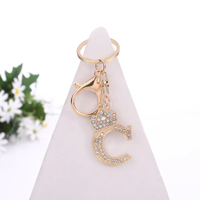 A-Z 26 letters fashion Korean zinc alloy female flash diamond letter decoration Keychain Elegant temperament backpack pendant
