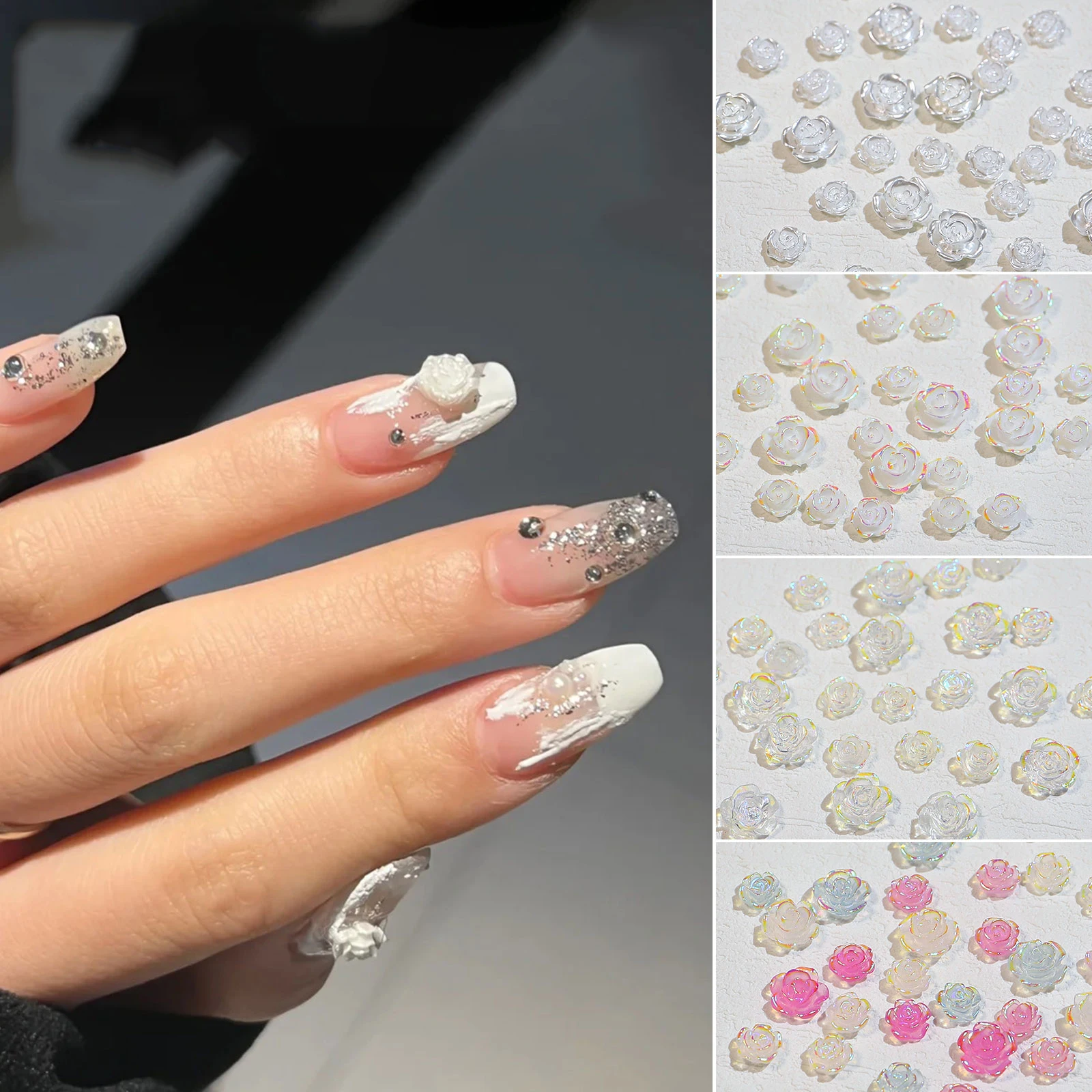 2022 Color-Changed Flower Decors 5petals Japanese Resin Macaroon Florets UV Flower Mix Nail Art Charms 3D Accessory Kit 3+6mm