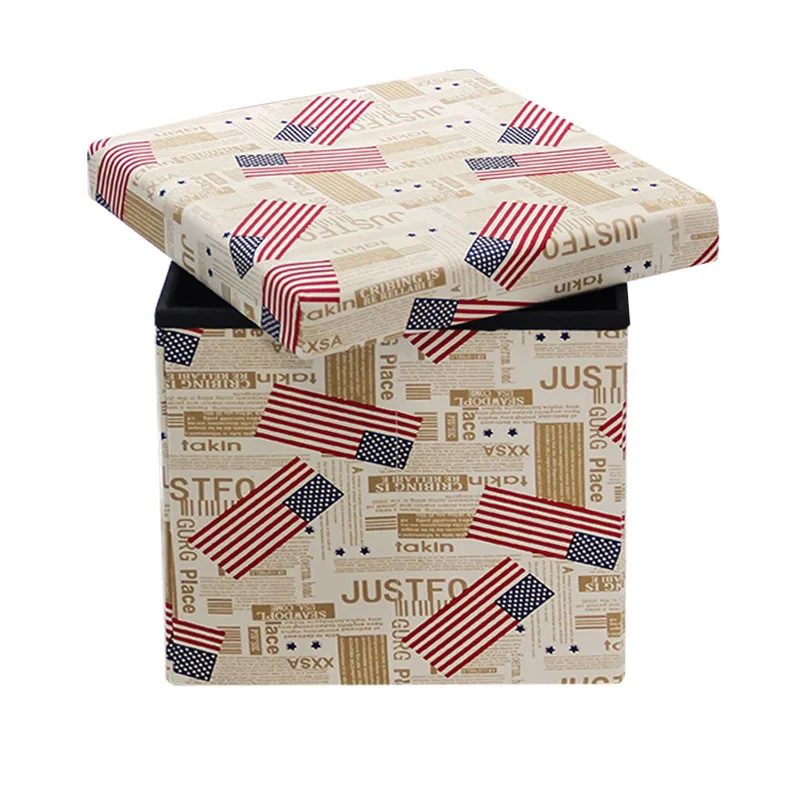 Reatai modern printed color foldable cube led living room storage stool ottoman