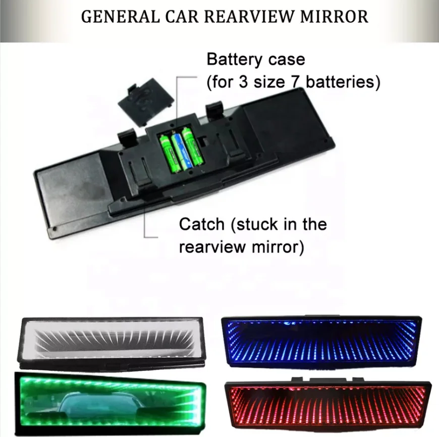 Colorful LED Wide Angle Charms 3D Rear View Car Decoration Rearview Mirror Lights for other car interior accessories