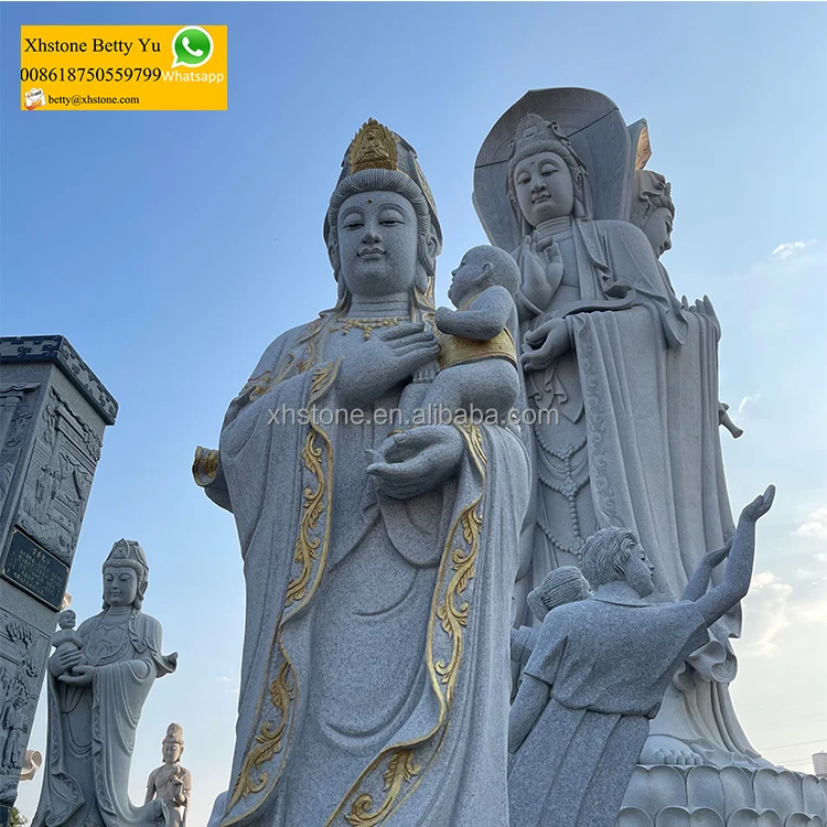 Chinese Customized Garden Outdoor Stone Carved Large Guanyin Buddha And Kwan Yin Statue Sculptures For Sale