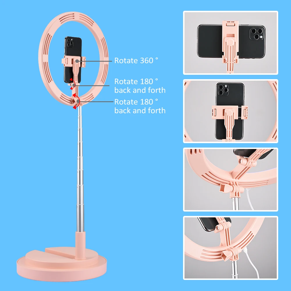 Portable LED Dimmable Ring Light Universal Selfie Ring Folding Beauty Makeup Fill Light For Video Studio Youtube Live With Stand
