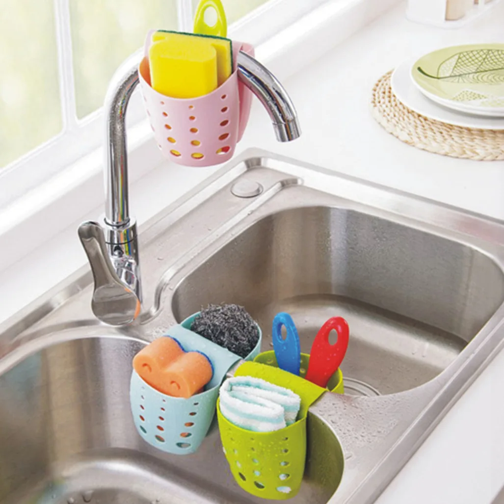 Sink Sponge Draining Storage Rack Adjustable Snap Hanging Bags Holder Shelf Hanging Basket Organizer Kitchen Accessories