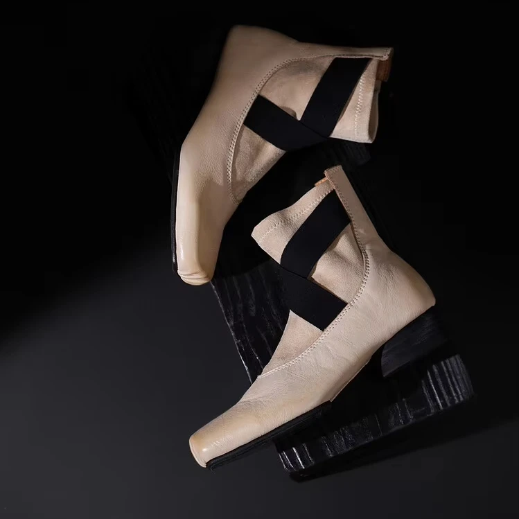 XINZI RAIN Logo Custom Leather Winter Boots Square Toe Ballerina High Quality Calfskin 3cm Heel Women Ballet Boots For Ladies