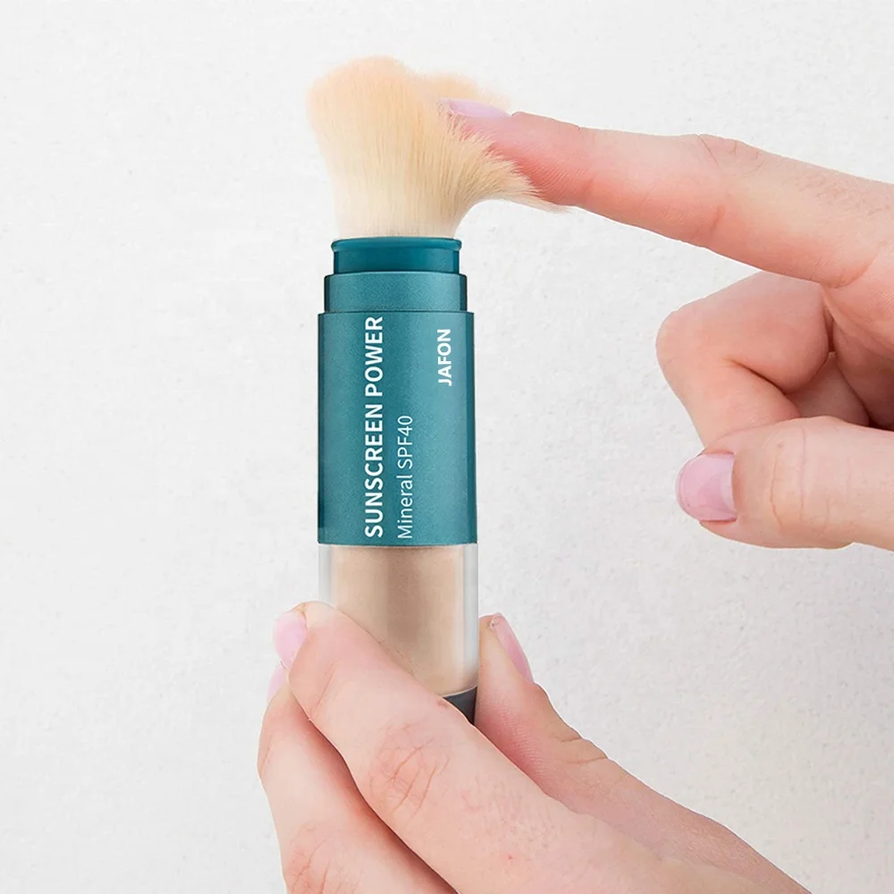 Vegan synthetic mineral powder brush customized green refillable mineral sunscreen spf 40 makeup powder brush