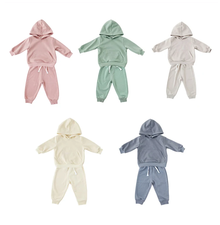 
2021 Custom 100%cotton kids hoodies 2 piece girls boys sweat suits baby sets clothes clothing 