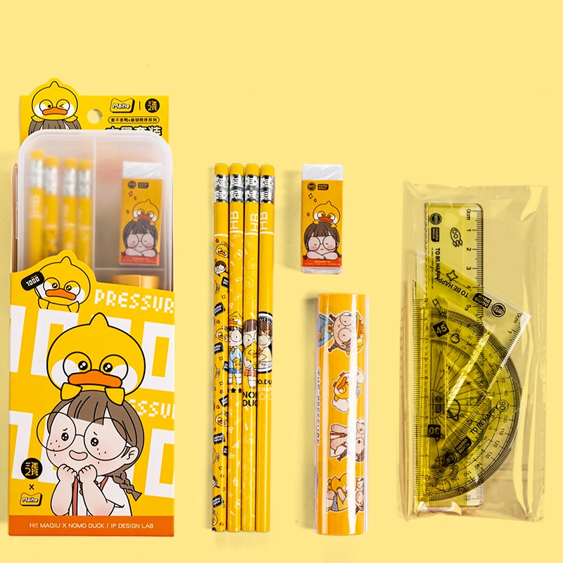 
Maihe Nomo duck Back To School Children Cute Cartoon Kids Pencil Gift School Supplies Pencil Ruler Eraser Stationery Set 