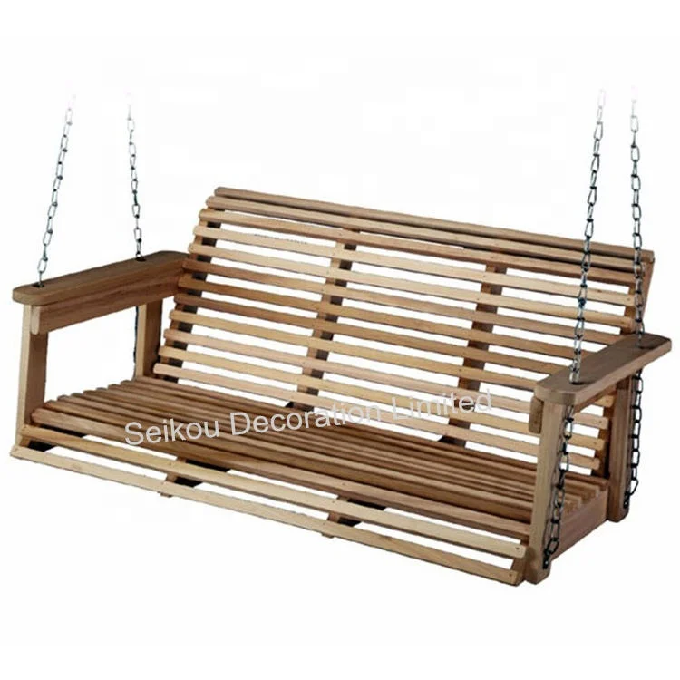 Деревянное двойное кресло с обработанной спинкой, деревянное качающееся кресло, садовое качели, стул для крыльца с подвесными цепочками