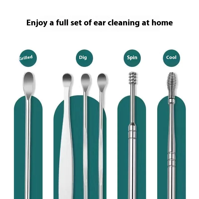 Portable Stainless Steel 50g Multi-Functional Earpick Non-Slip Handle Safety Ear Removal Cleaning Tool
