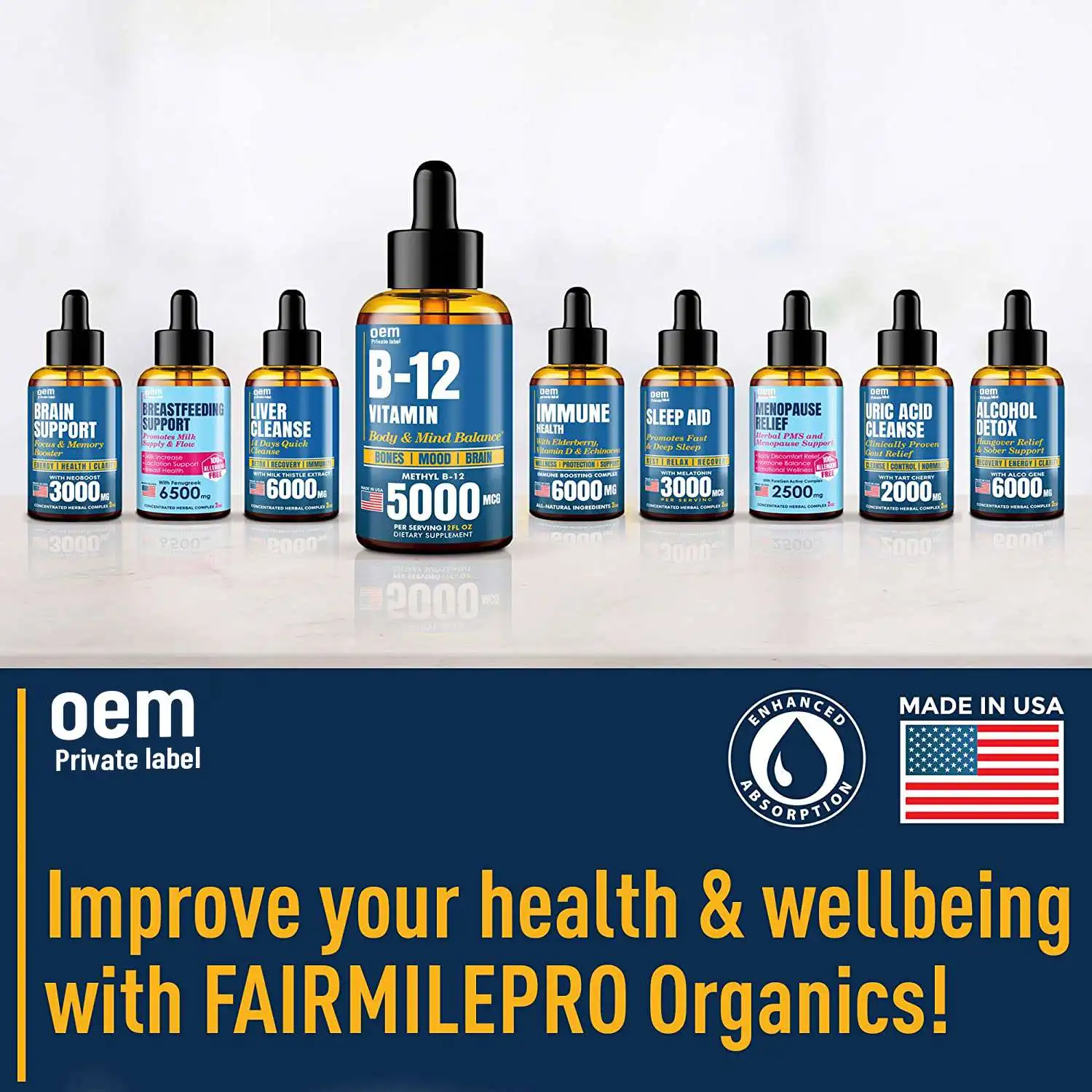 OEM Vitamin Methyl B12 Drops Organic Vegan Vitamin B12 Sublingual Drops Brain Support Healthcare Energy Health Detox Cleanse